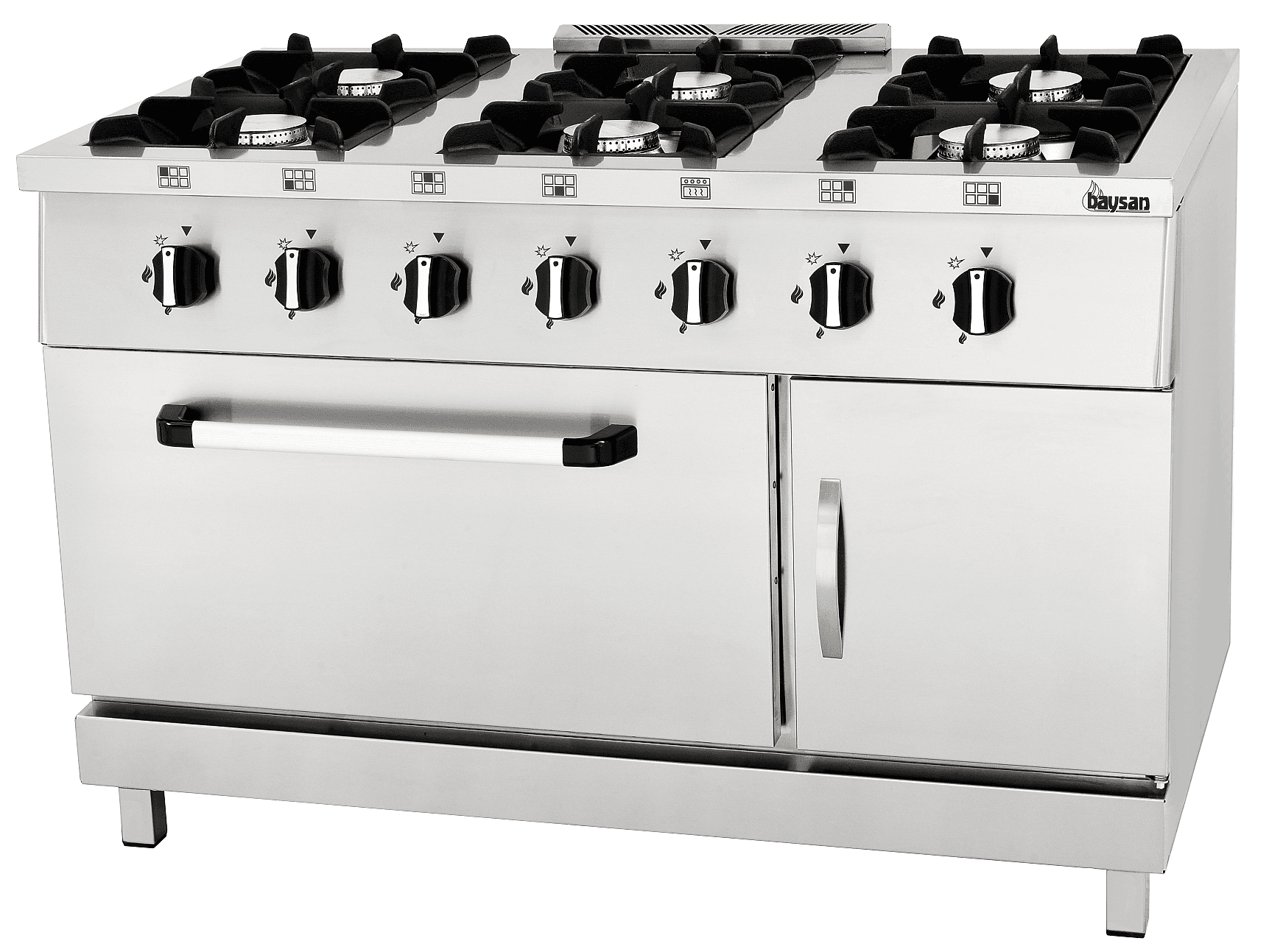 6 Burner Gas Range with Cabinet and Electric Oven | 120x70